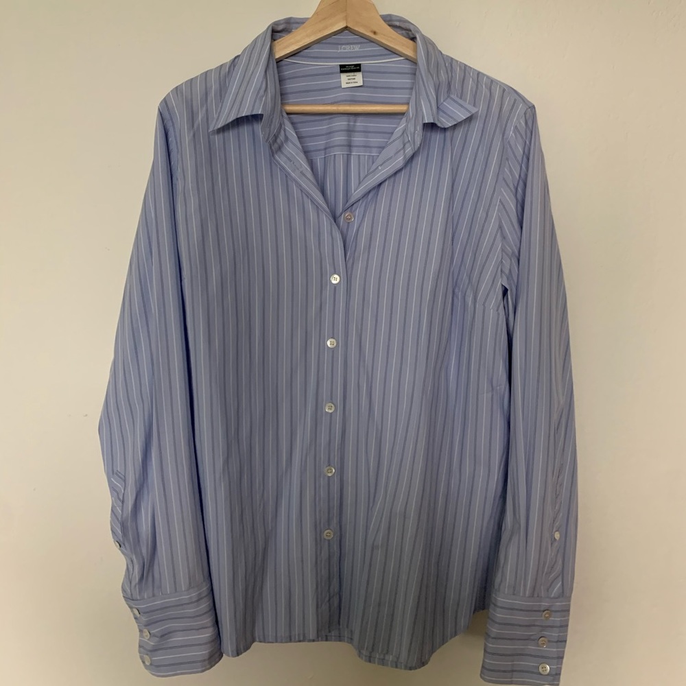 J. Crew Blue Striped Button Down Shirt XL